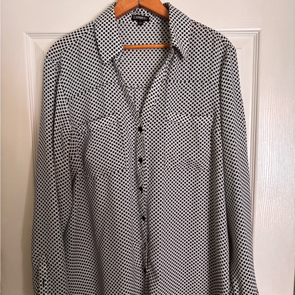 Express Women’s Black & White Polka Dot Button-Up Shirt